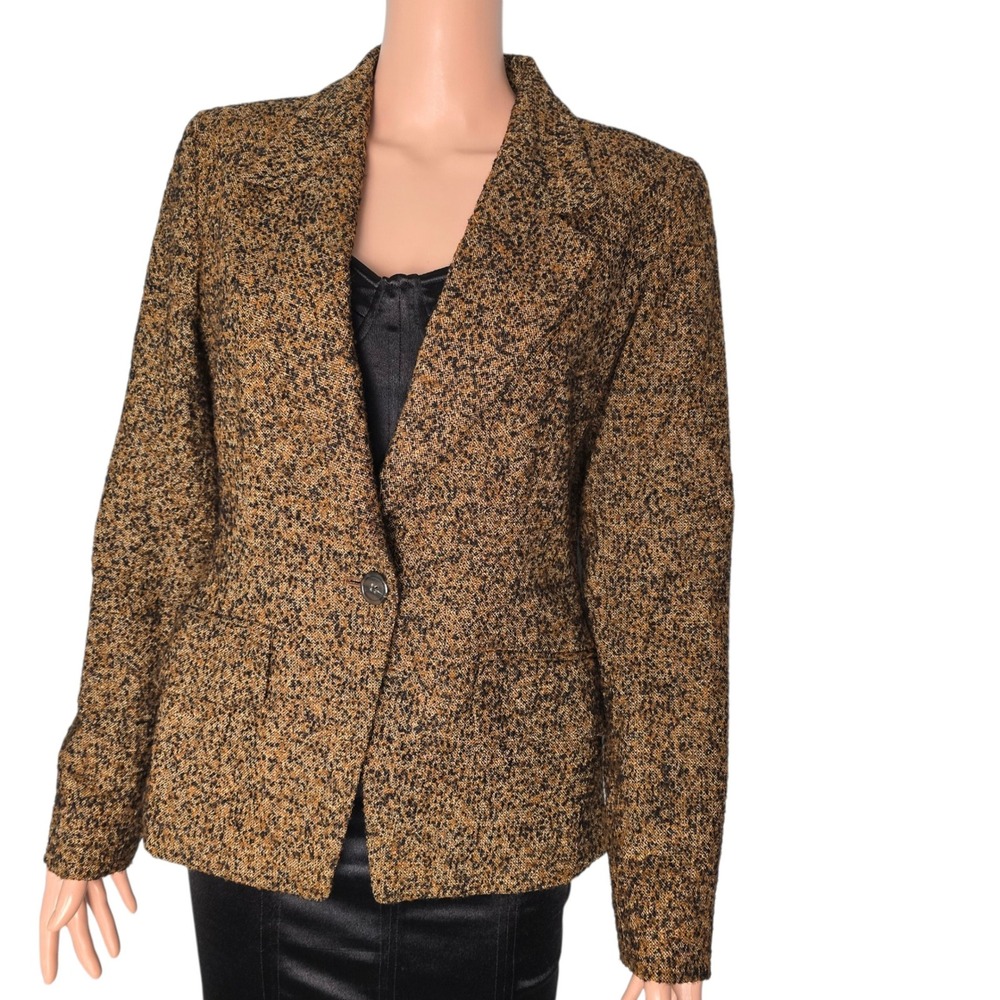 Linda‎ Allard Ellen Tracy Brown Flecked Tweed Wool Blazer Jacket 2 Donegal Style